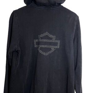 Women's Long Line Logo Zip-Up Hoodie with Rhinestones